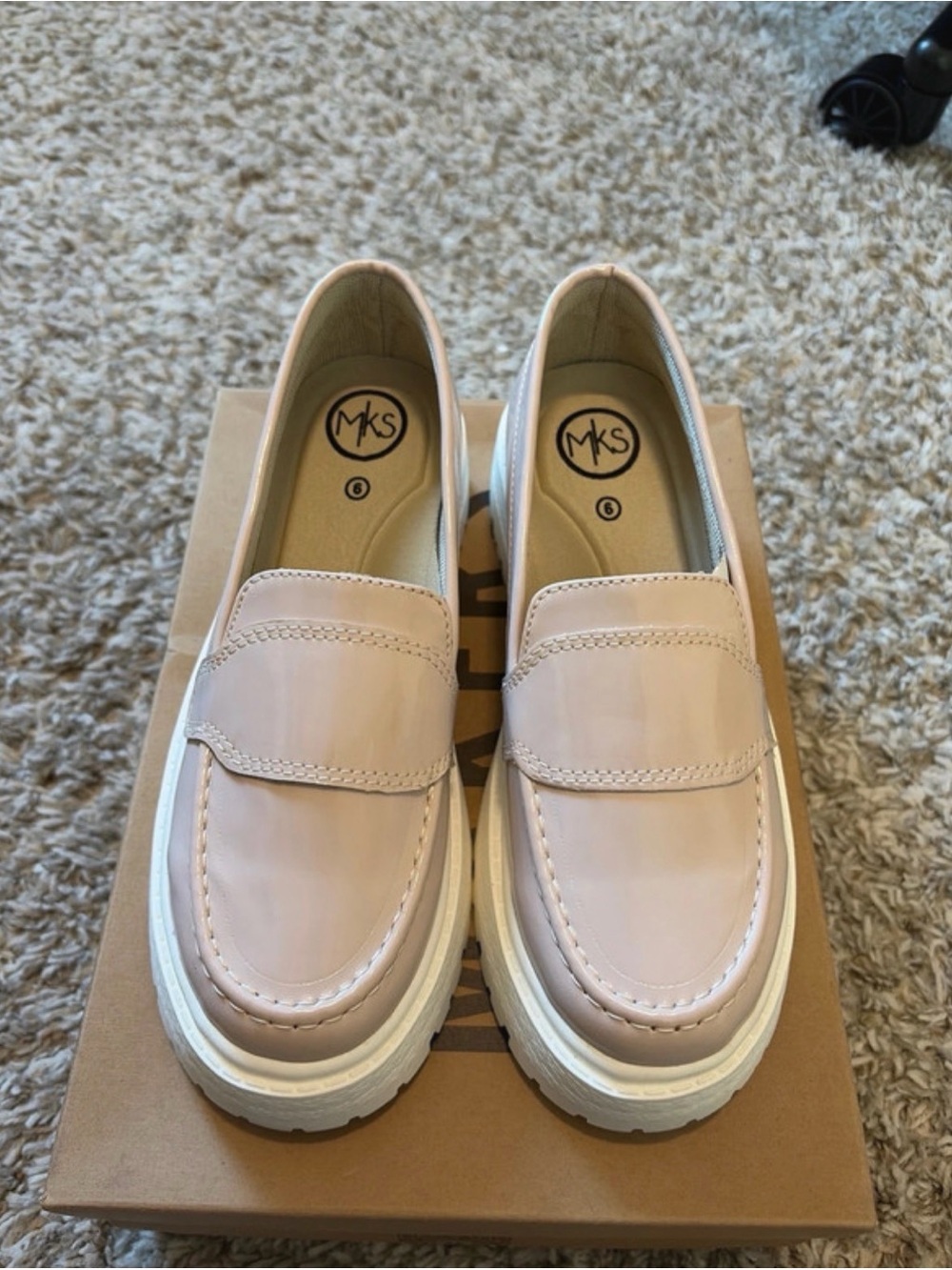 Women’s 6 Makers Fashion Now Blush Pink Leather Platform Penny Loafers